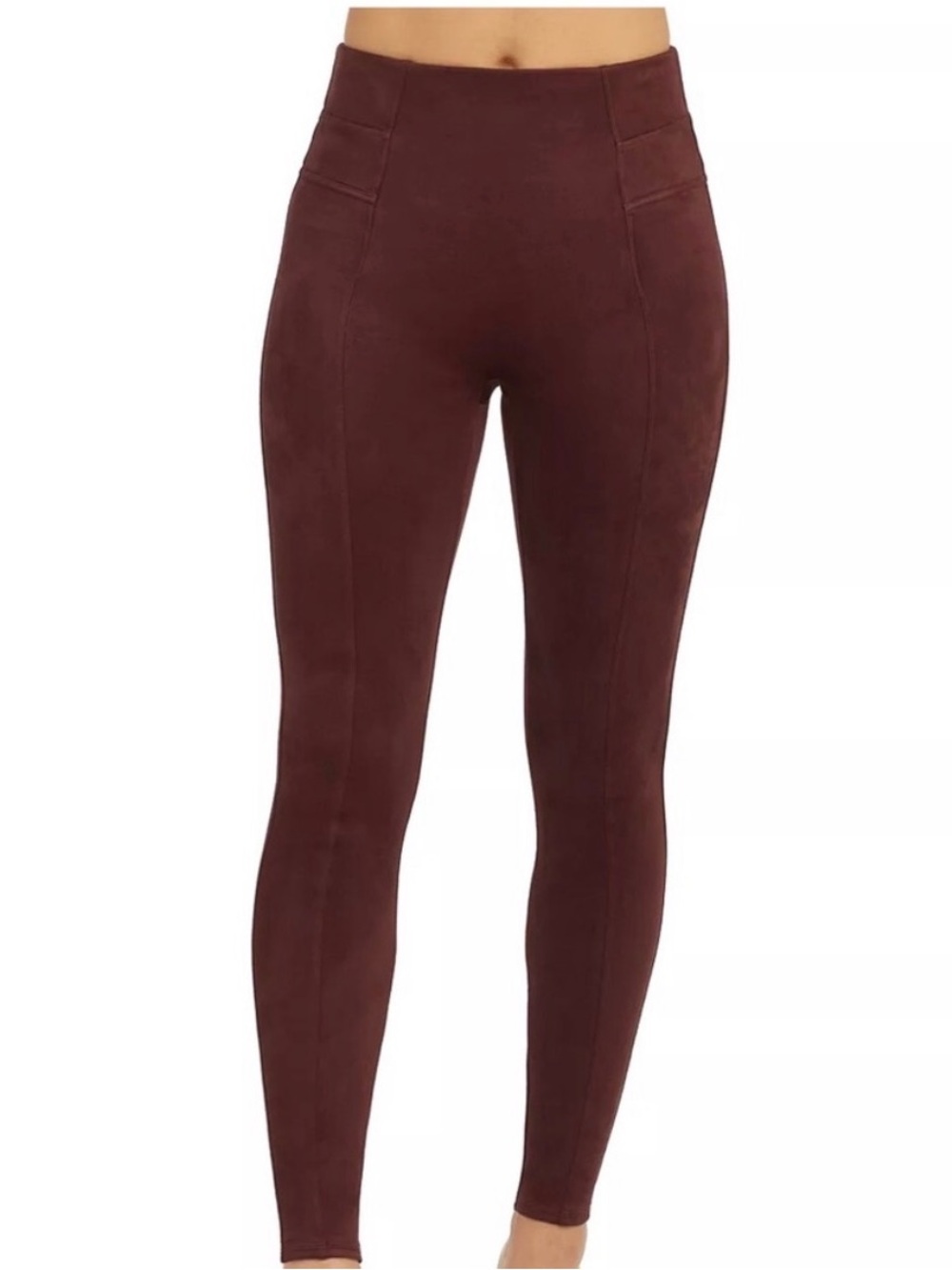 High-Waist Spanx Faux Suede Leggings - Deep Burgundy
